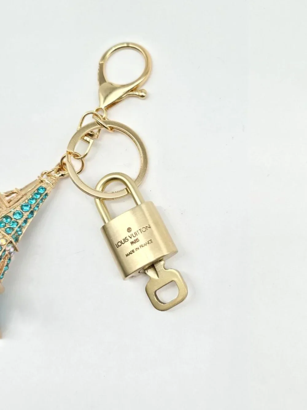 Authentic Louis Vuitton Gold Padlock 🔑 Unbranded Eiffel Tower Keychain Charm